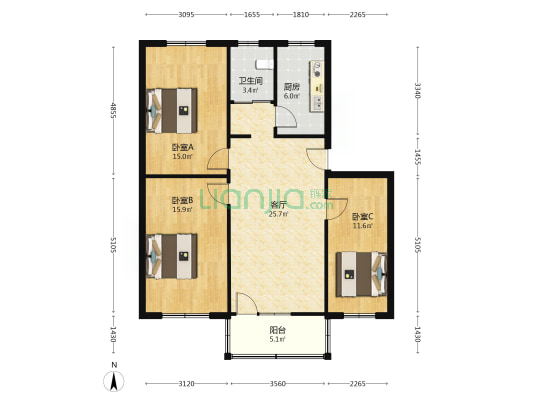 红杏商住楼 3室1厅1卫 98平方