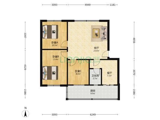 团结巷62号 3室2厅1卫 86平方