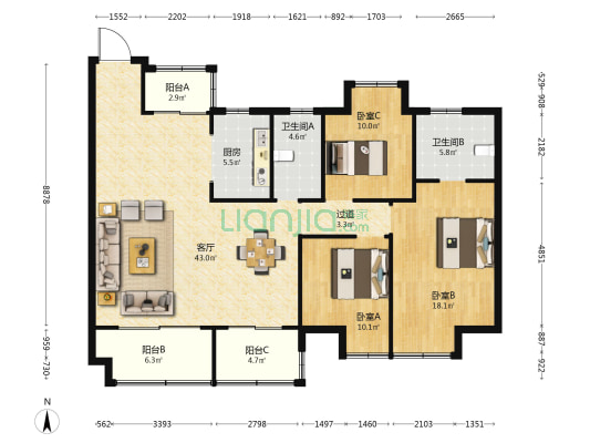 颐和春晓岸芷轩 3室1厅2卫 142平方