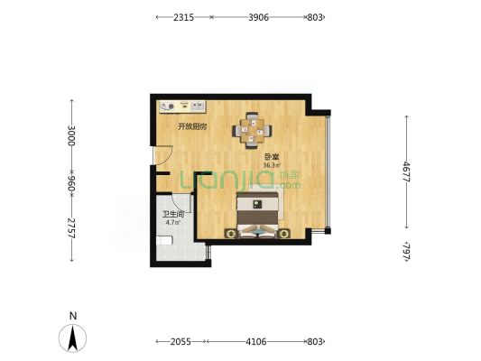 招商局中心 1室0厅1卫 63平方