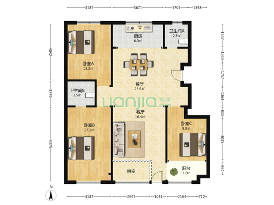 伯爵公馆 3室2厅2卫 125平方