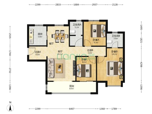 清凉云晖 3室1厅2卫 125平方