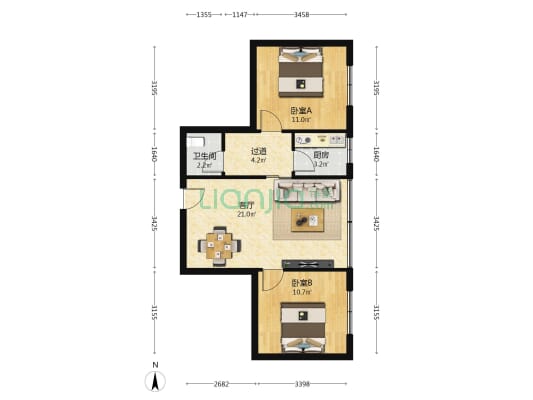 金仓路88号 2室1厅1卫 66平方
