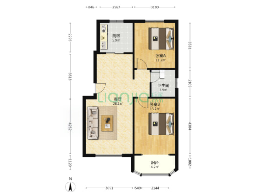 金品时代 南北通透两居 简单装修-户型图