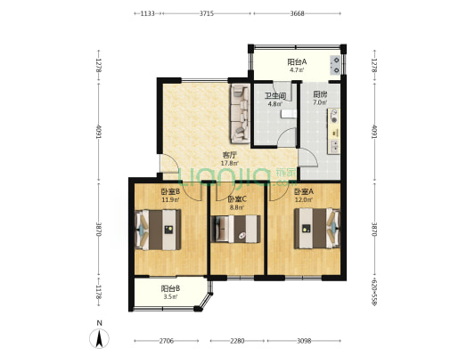 此房南北通透 采光好 购物方便 停车方便 上学方便-户型图