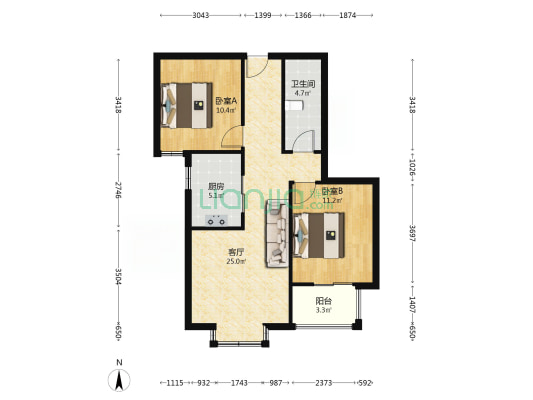 联合七号院 2室1厅 南-户型图