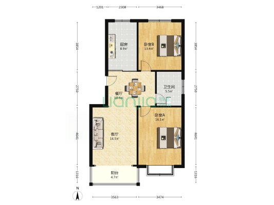 富源花园东区 2室2厅1卫 95平方
