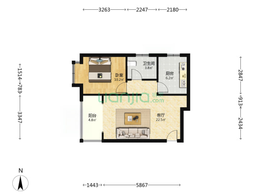 鸿坤理想湾北区 1室1厅 西 北-户型图