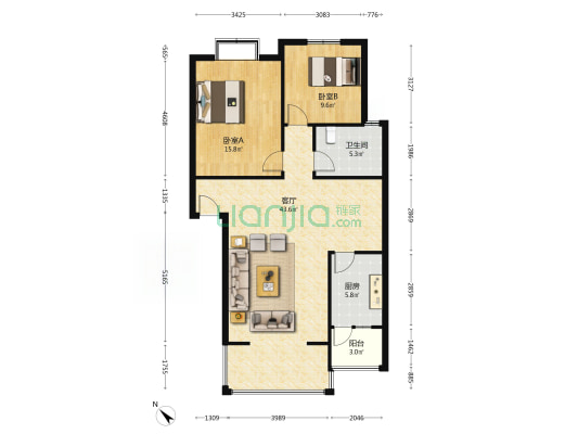 信达御景A区 2室1厅1卫 94平方