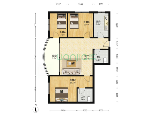 干警大楼 3室1厅2卫 116平方