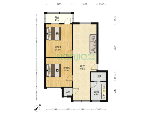 东顺巷3号 2室1厅2卫 83平方