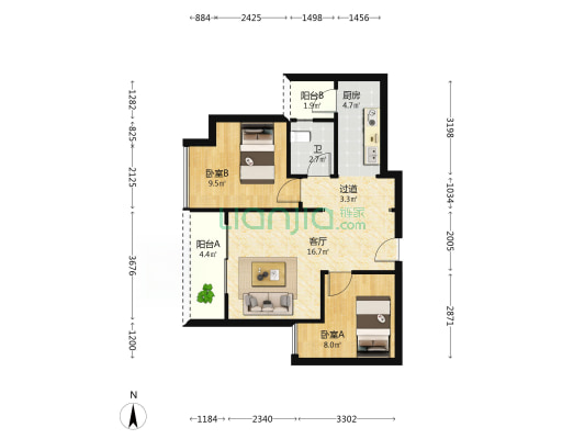 首信皇冠学府 2室1厅1卫 63平方