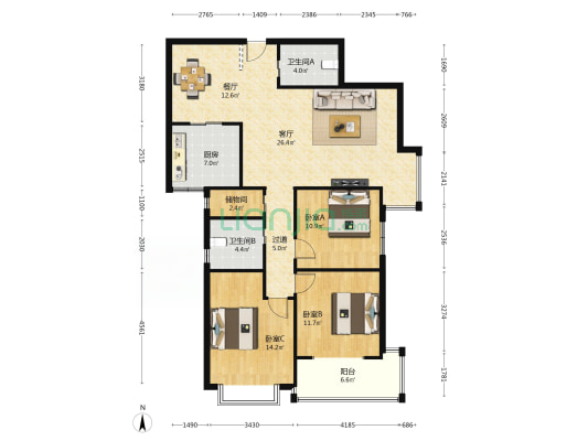 兴隆园五区 3室2厅2卫 133平方