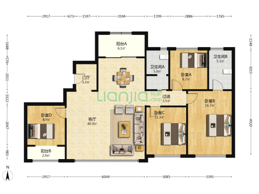 隆基泰和·云玺领峯 4室1厅2卫 167平方