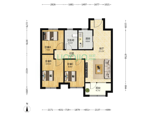 和达北岸悦璋 3室1厅1卫 96平方