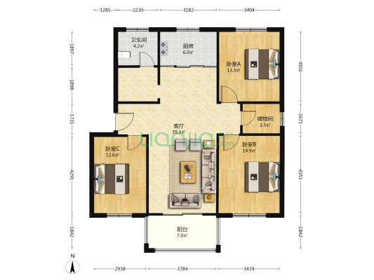 桥苑小区 3室1厅1卫 120平方
