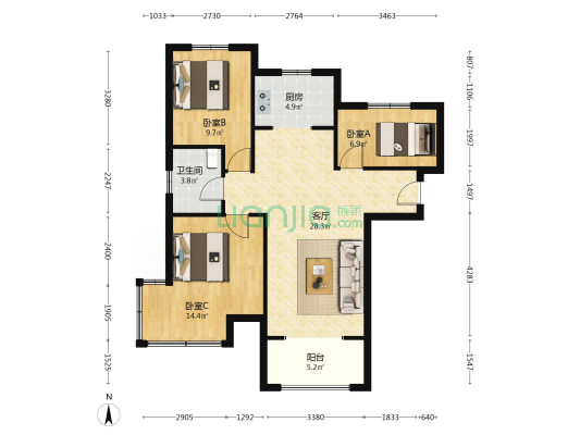全明户型 高楼层 全天采光 诚意卖-户型图
