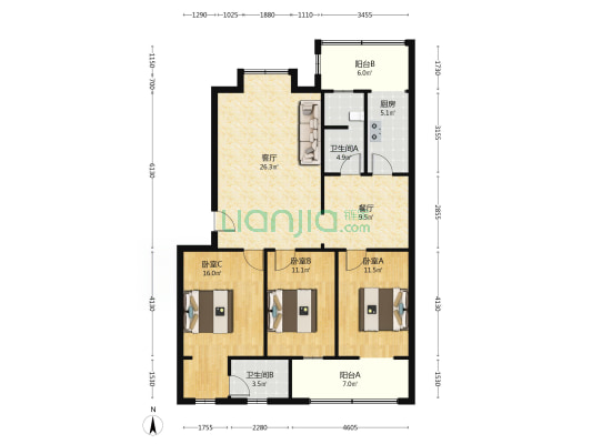 玫瑰嘉园 3室2厅 南 北-户型图
