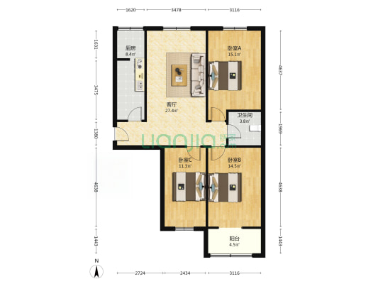 公摊小，楼层好，配套齐全，交通便利。房子带电梯-户型图