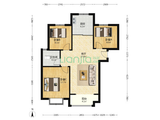 品质社区，南北通透的，明厨明卫！-户型图