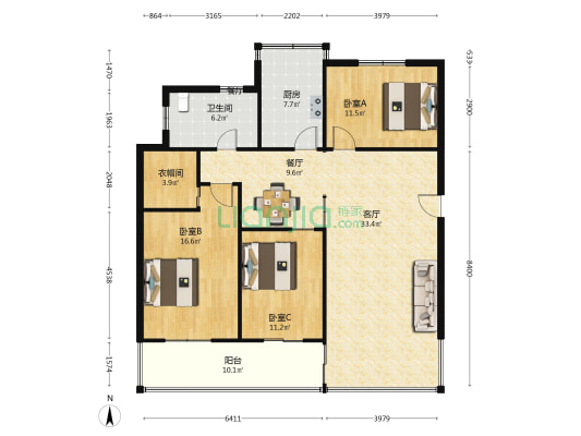 城南路206号院 3室2厅1卫 138平方
