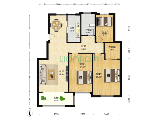 翠湖嘉苑 3室1厅1卫 118平方