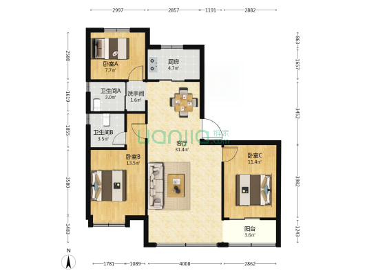 碧桂园雍华府 3室1厅3卫 116平方
