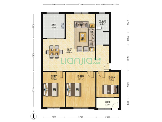裕馨园 3室1厅1卫 126平方