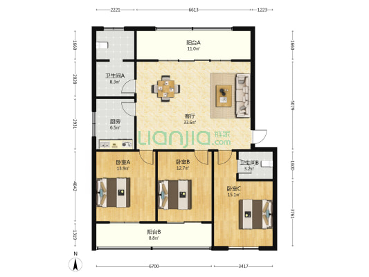 煤建公司家属院 3室1厅2卫 134平方
