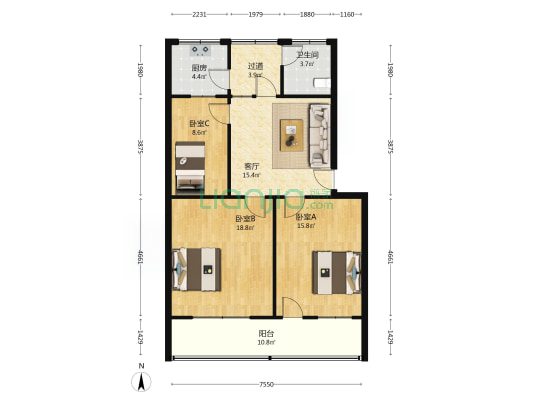 商业大厦北家属院 3室1厅1卫 92平方