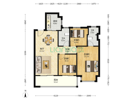 德信·望澜庭 3室1厅2卫 100平方