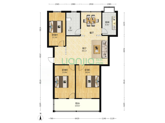 金发置业小区 3室1厅1卫 125平方