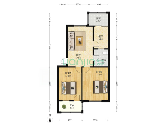 土产公司家属院 2室2厅1卫 77平方