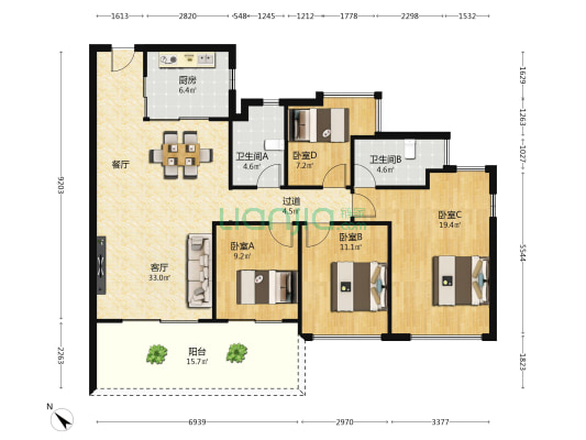 越秀天河和樾府 4室1厅2卫 125平方