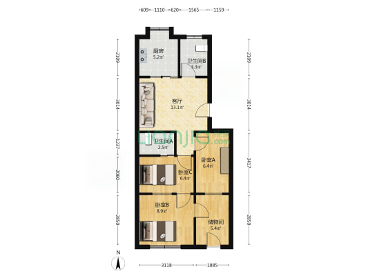 新圃西街 3室1厅2卫 54平方