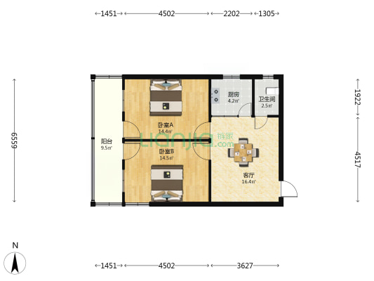 东井村45号 2室1厅1卫 69平方
