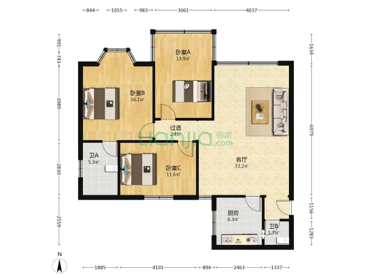 石油石桥铺小区 3室1厅2卫 108平方
