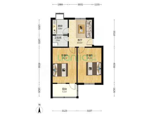 机电公司家属 2室1厅1卫 62平方