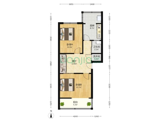 华兴里供电小区 2室1厅2卫 67平方