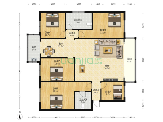 文华小区 5室2厅2卫 179平方