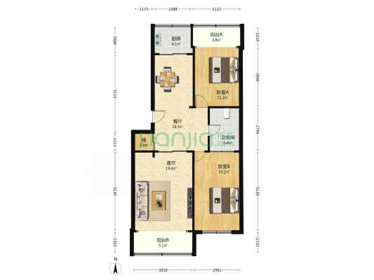 翡翠居 2室2厅1卫 104平方