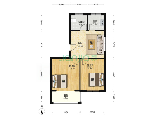 水岸绿城D区 2室1厅1卫 71平方