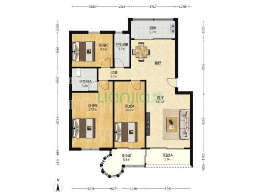 璇玑金村 3室1厅2卫 117平方