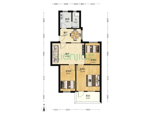 进出口公司宿舍 3室2厅1卫 71平方
