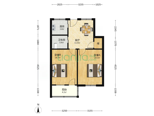 双元南村二区 2室1厅1卫 65平方