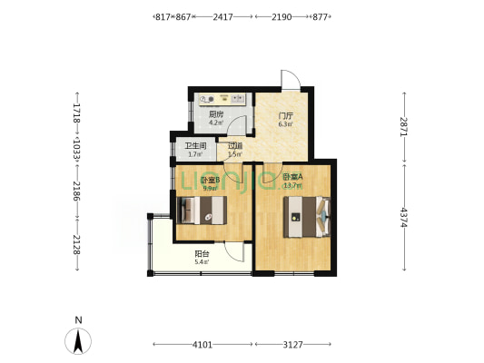 邯钢东2号院 2室0厅1卫 44平方