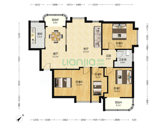 奇龙大厦 4室2厅1卫 122平方