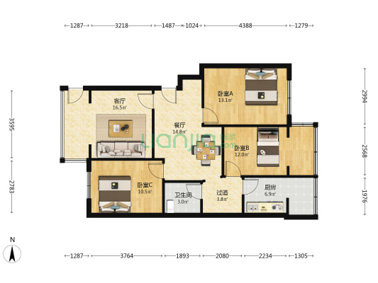 北顺西巷6号 3室2厅1卫 92平方