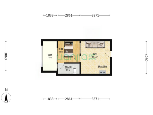 大运公馆 1室1厅1卫 49平方