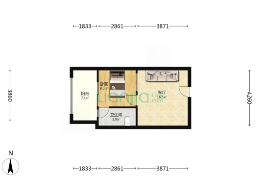 大运公馆 1室1厅1卫 49平方